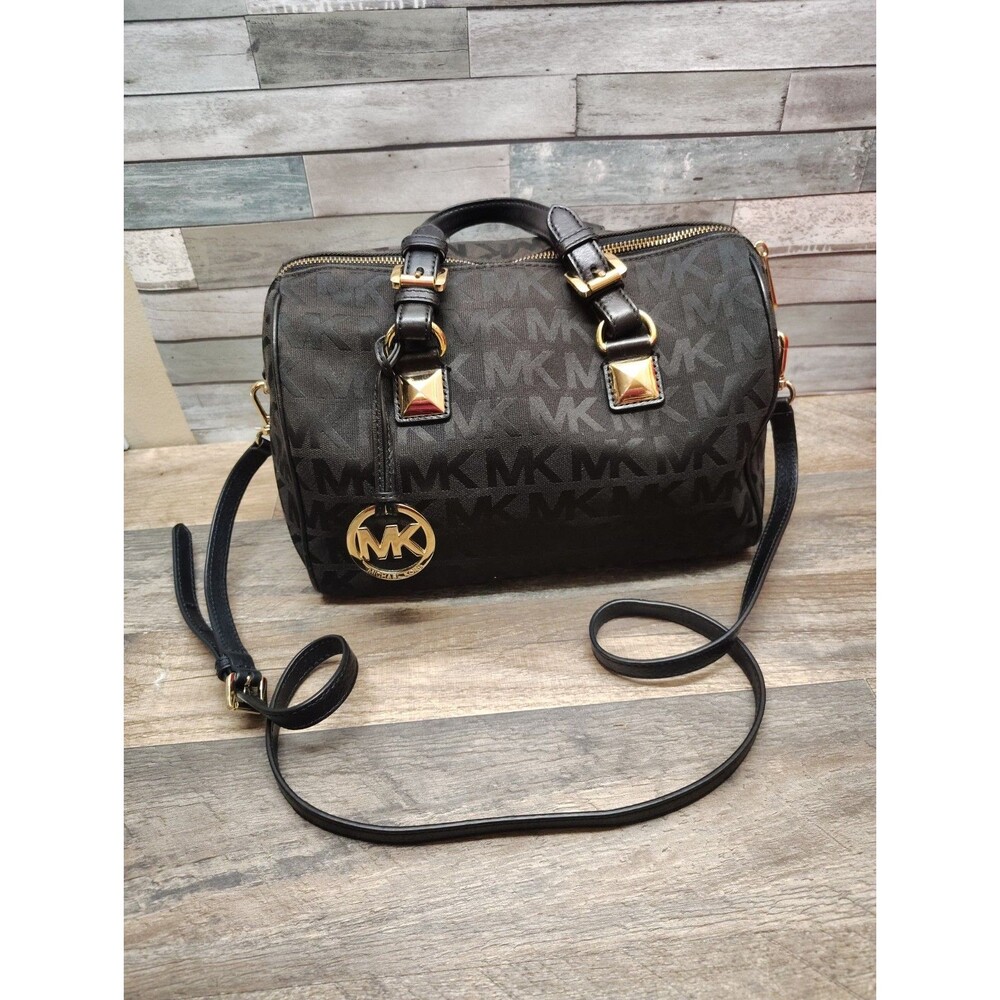 Michael Kors Large GRAYSON Satchel Bag w Shoulder Strap MK Signature Jacquard